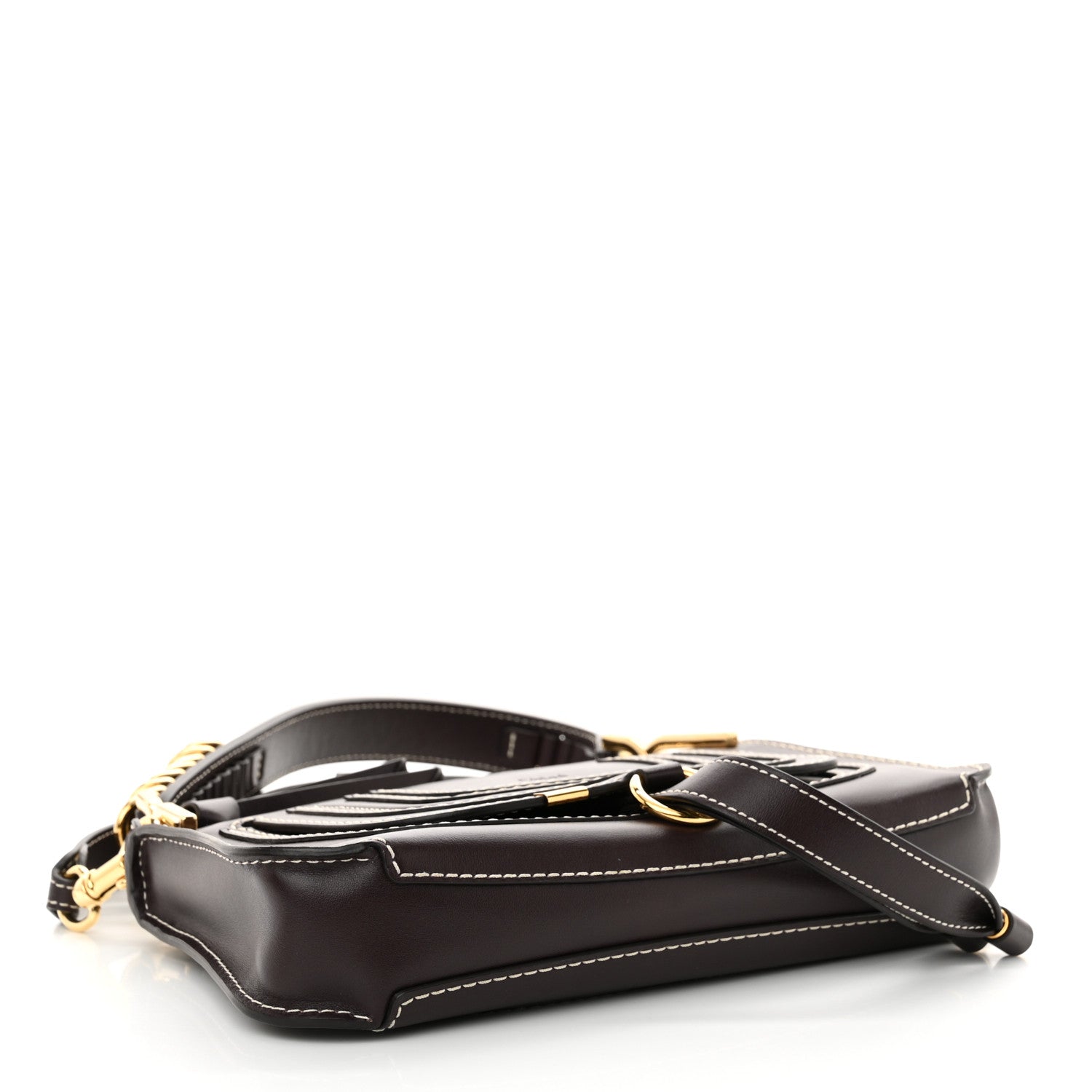 Chloe Shiny Calfskin Small Marcie Saddle Shoulder Bag Black Raisin 4 of 10