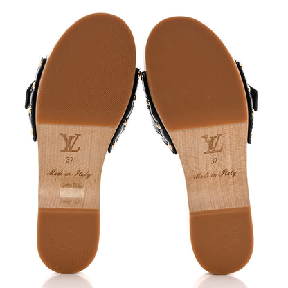 Louis Vuitton Calfskin Monogram Cottage Mules 37 Black 5 of 9