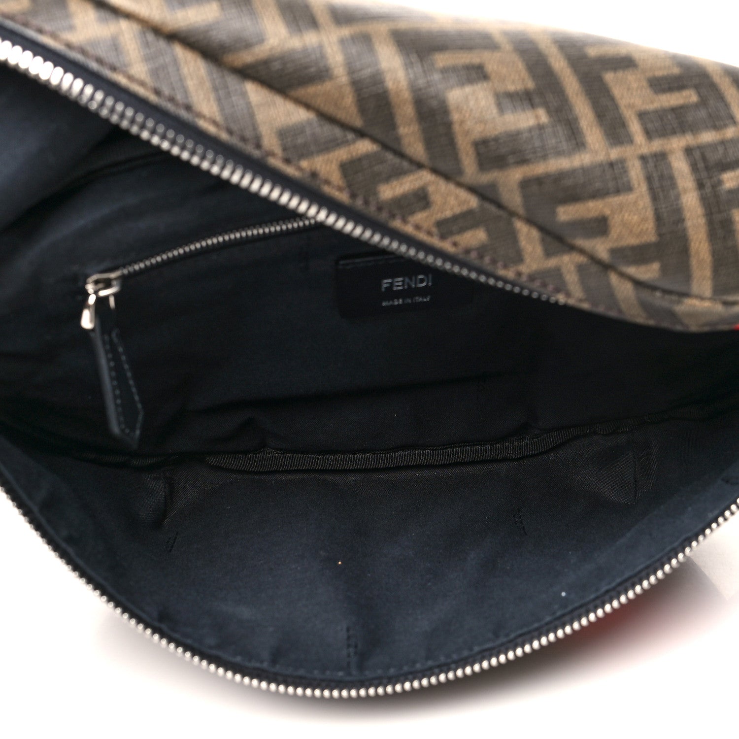 Fendi Glazed Fabric Vitello Liberty FF 1974 Diagonal Belt Bag Tobacco Rosso Black 5 of 9