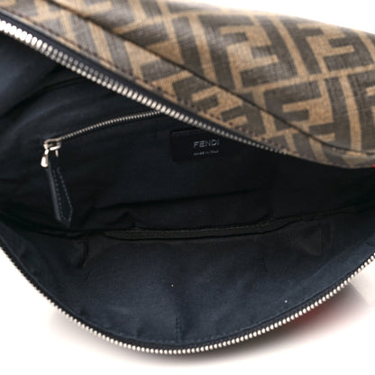 Fendi Glazed Fabric Vitello Liberty FF 1974 Diagonal Belt Bag Tobacco Rosso Black 5 of 9