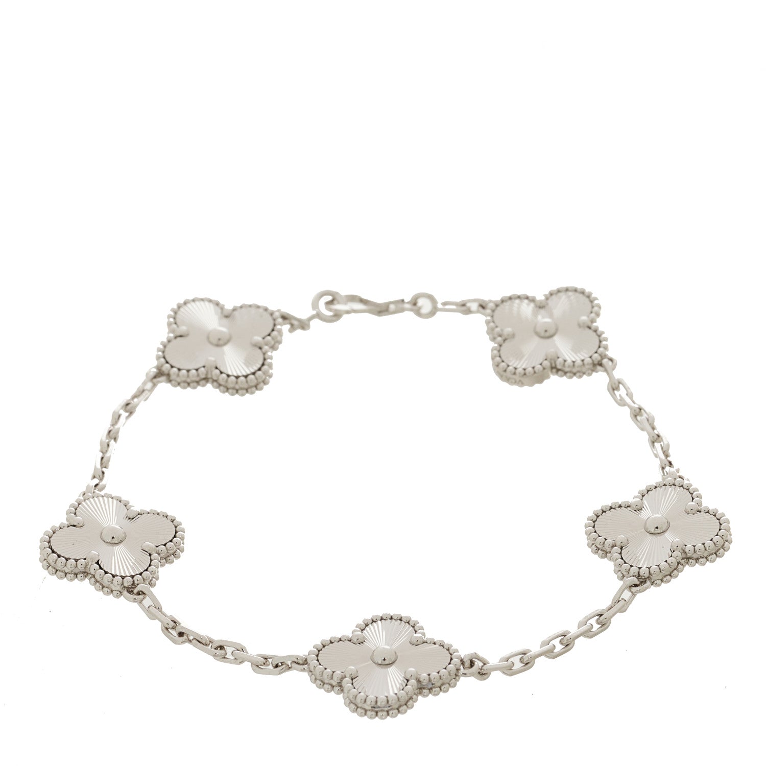 Van Cleef & Arpels 18K White Gold 5 Motifs Guilloche Vintage Alhambra Bracelet 2 of 5