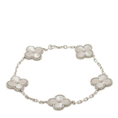 Van Cleef & Arpels 18K White Gold 5 Motifs Guilloche Vintage Alhambra Bracelet 2 of 5