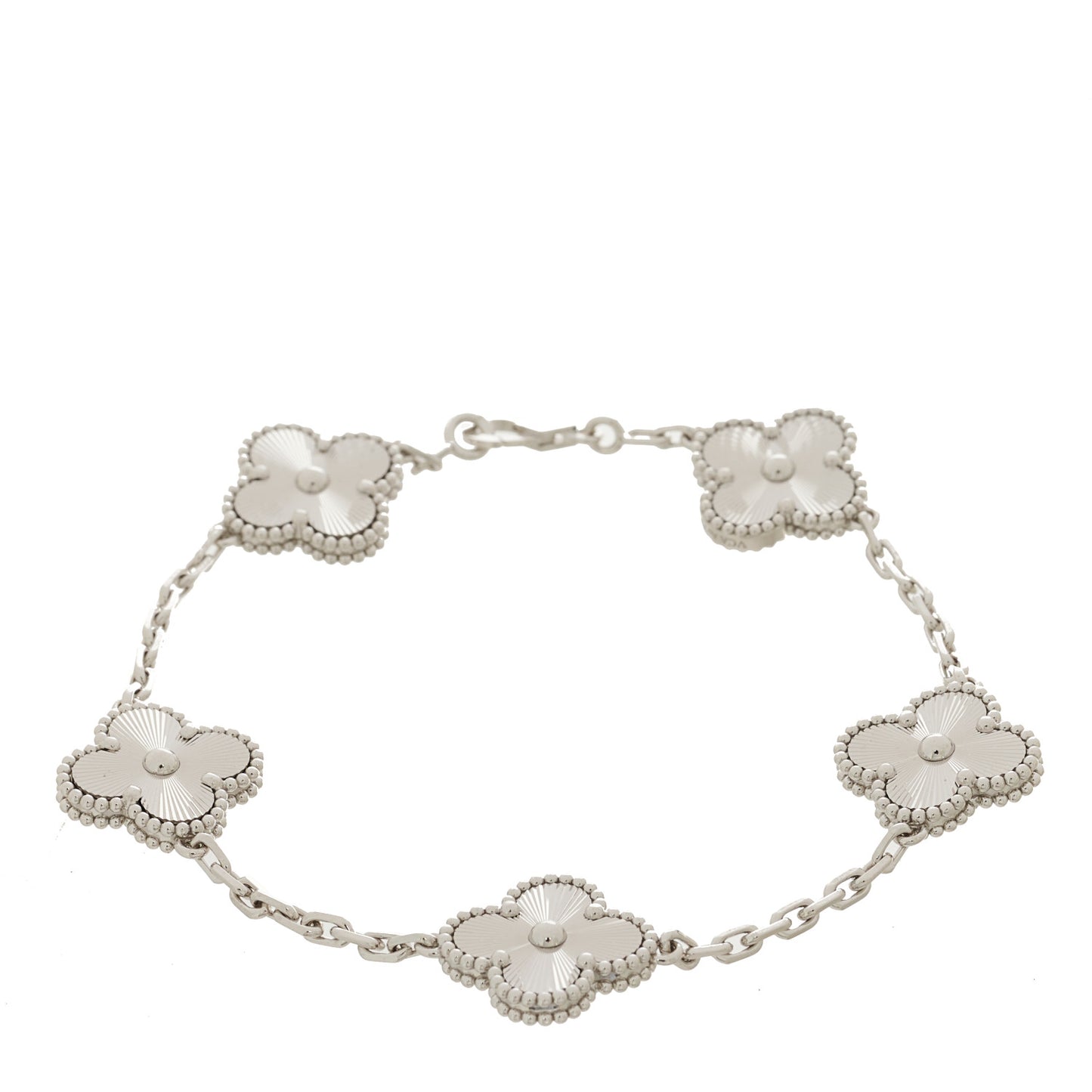 18K White Gold 5 Motifs Guilloche Vintage Alhambra Bracelet