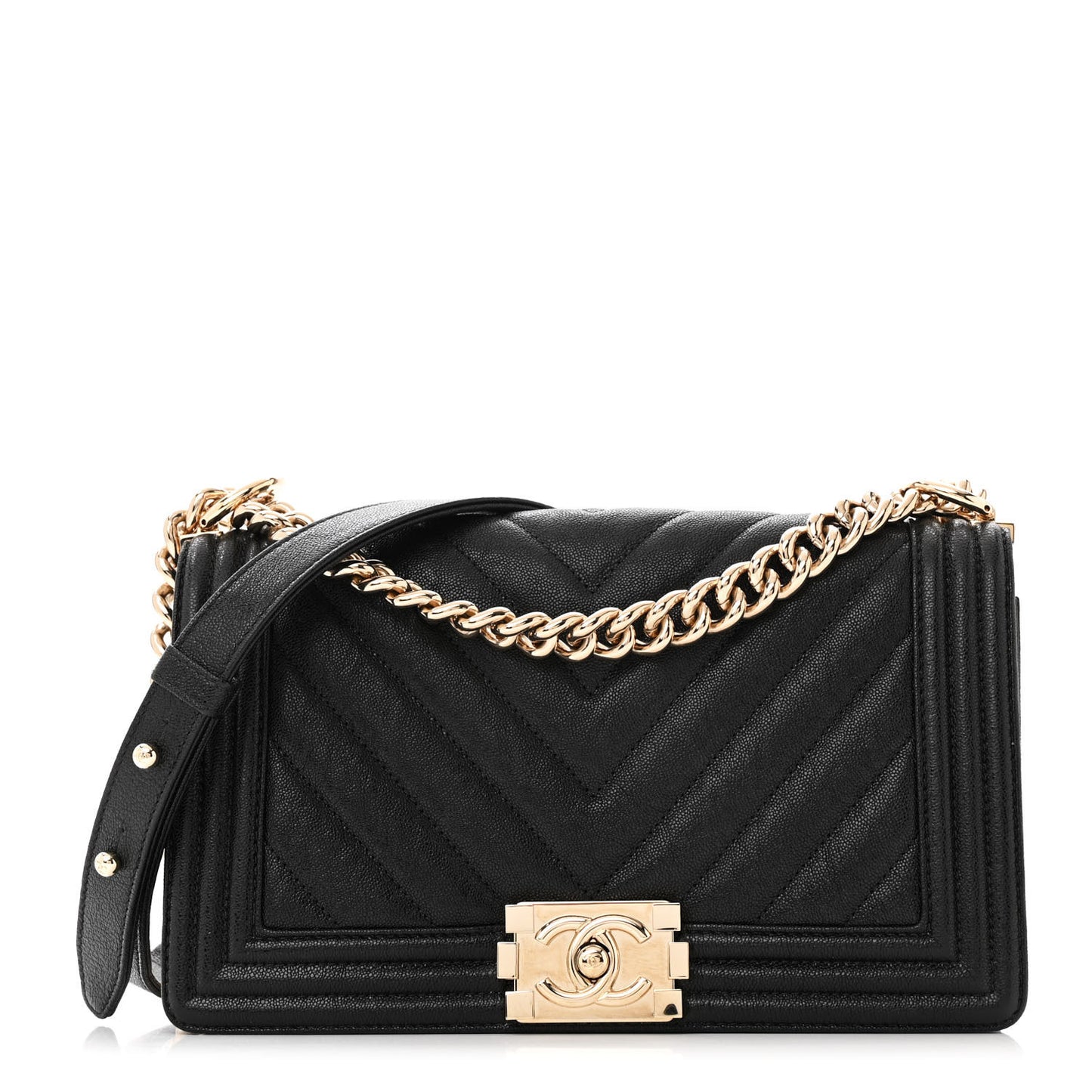 Caviar Chevron Quilted Medium Boy Flap Black