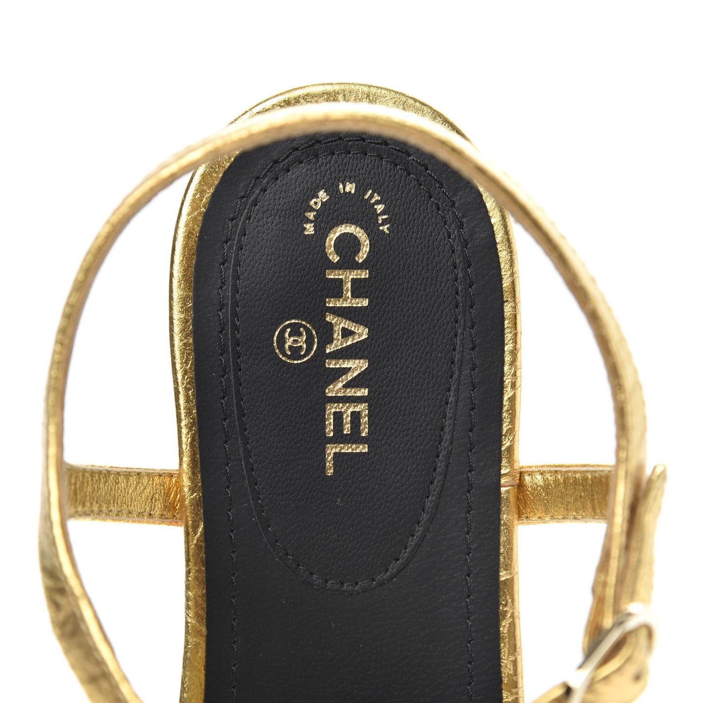 Aged Metallic Calfskin CC Chain Thong Sandals 37.5 Gold