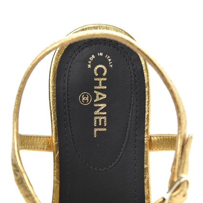 Chanel Aged Metallic Calfskin CC Chain Thong Sandals 37.5 Gold 6 of 9