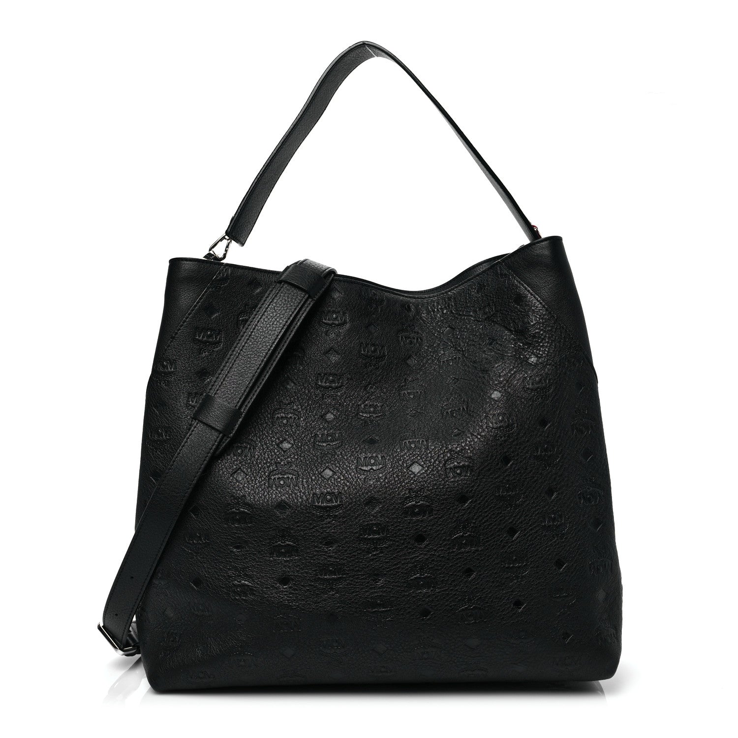 MCM Calfskin Ottomar Monogram Large Klara Hobo Black Red 1 of 7