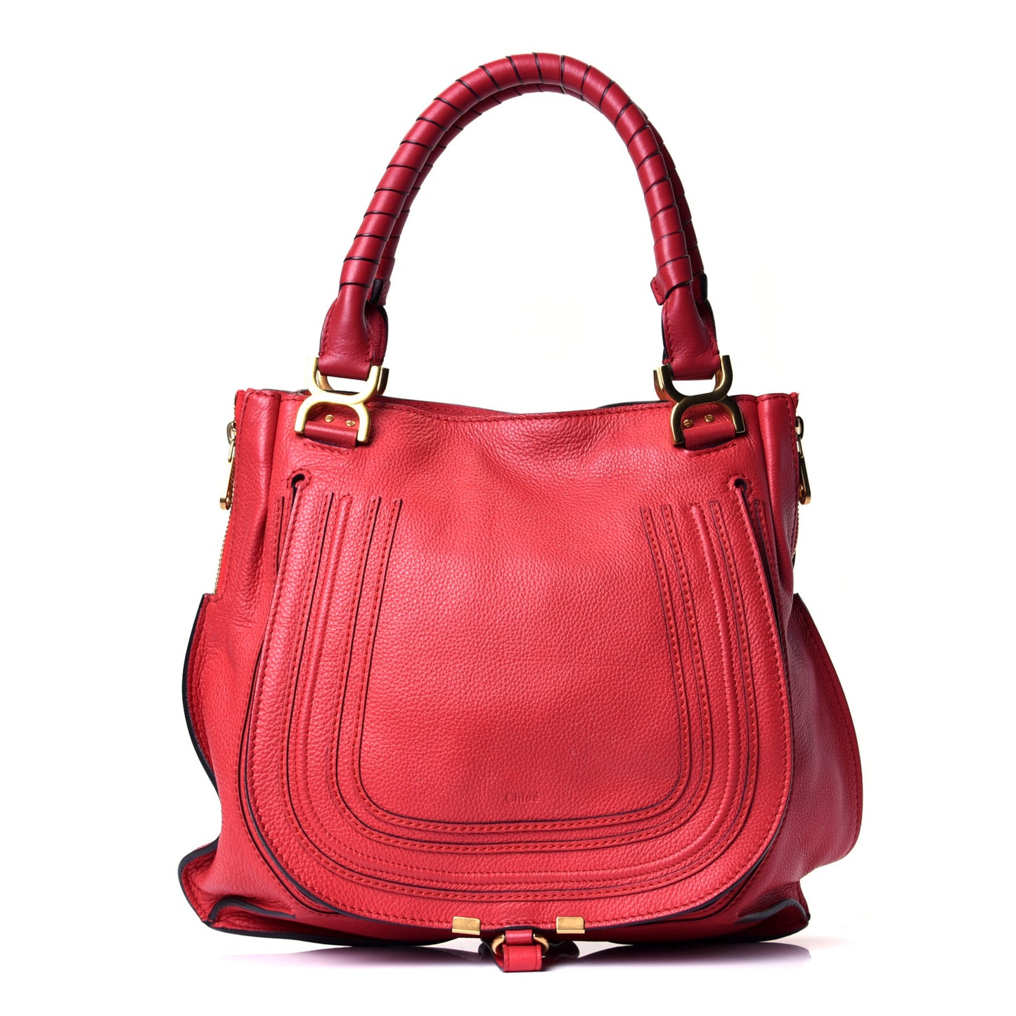 Calfskin Marcie Size Zip Satchel Plaid Red
