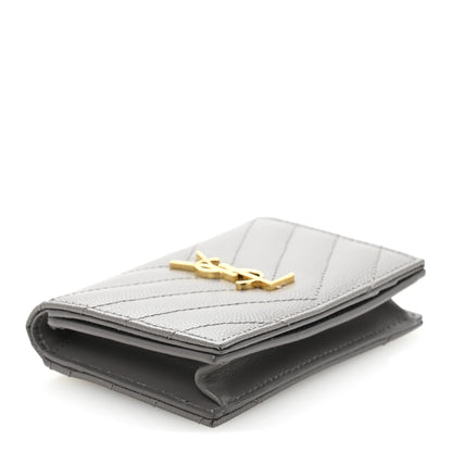 Saint Laurent Grain De Poudre Matelasse Chevron Monogram Flap Card Case Fog 4 of 9