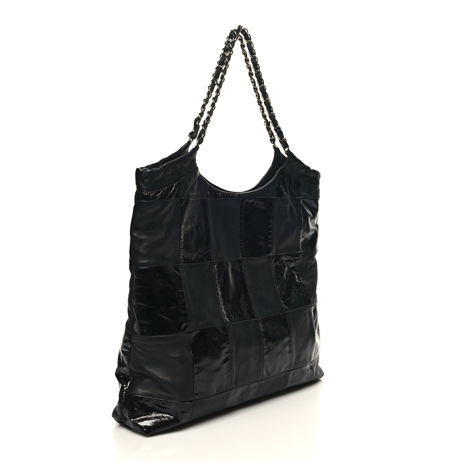 Chanel Lambskin Patent Calfskin Brooklyn Patchwork Extra Large Hobo Black 3 of 10