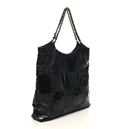 Chanel Lambskin Patent Calfskin Brooklyn Patchwork Extra Large Hobo Black 3 of 10