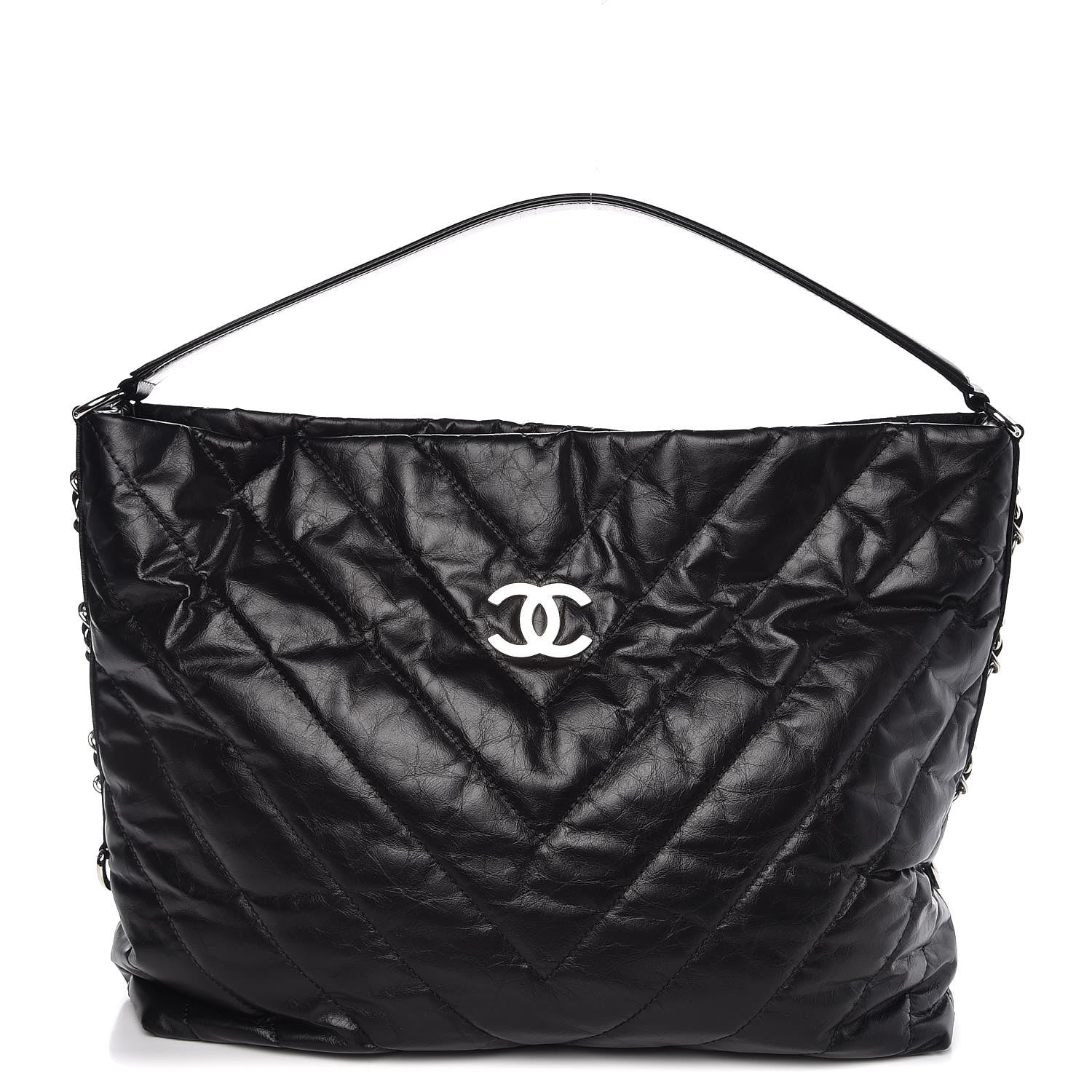 Chanel Aged Calfskin Chevron Small Big Bang Hobo Black 1 of 7