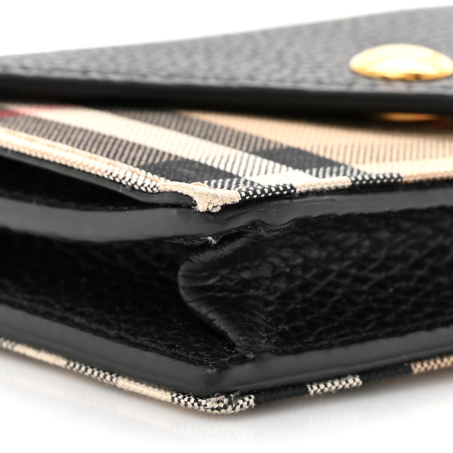 Grainy Calfskin Vintage Check Jade Card Case On Chain Black