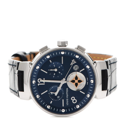 Louis Vuitton Stainless Steel Alligator 28mm Tambour Lovely Cup Quartz Watch Blue 2 of 4
