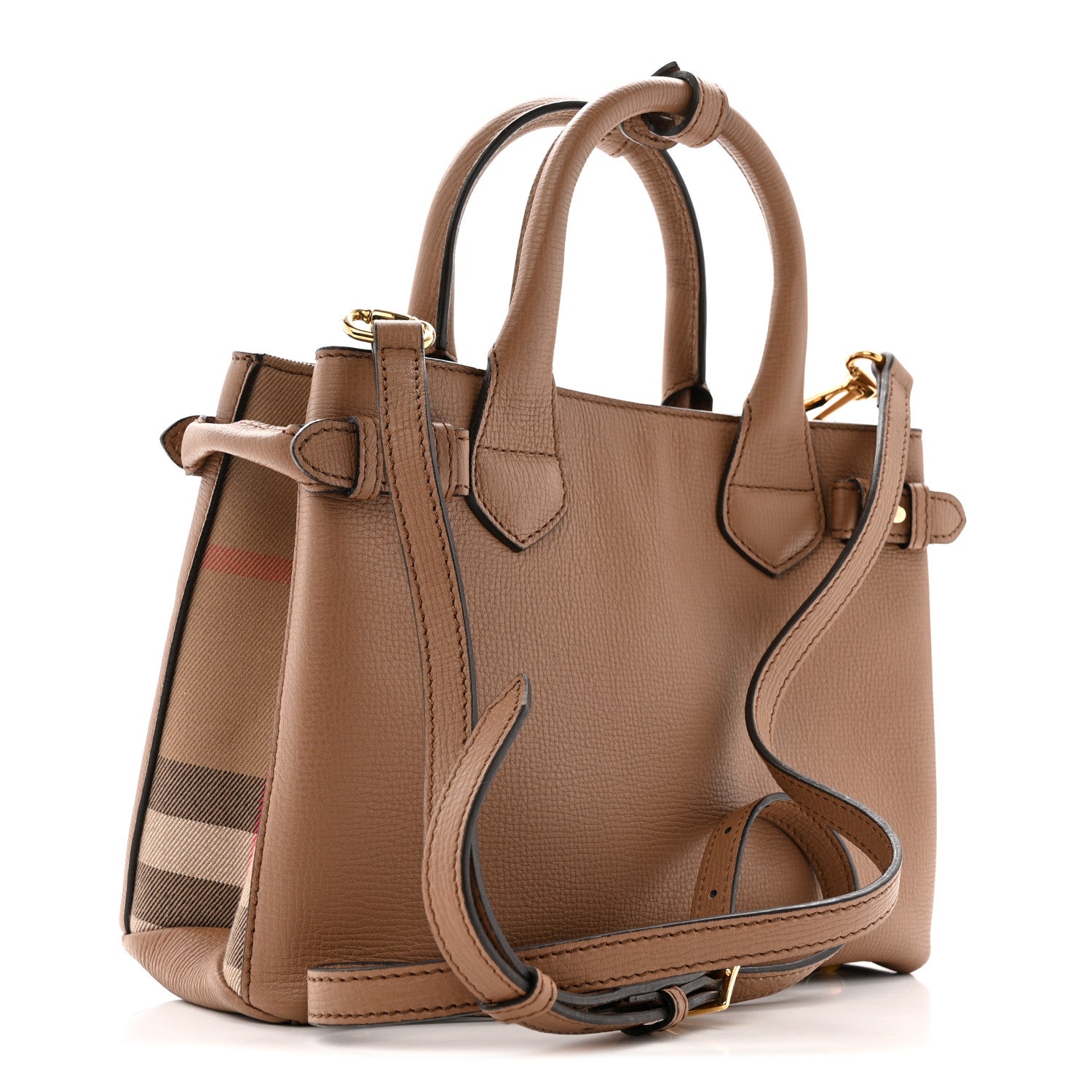 Burberry Derby Calfskin House Check Small Banner Tote Dark Sand 3 of 12