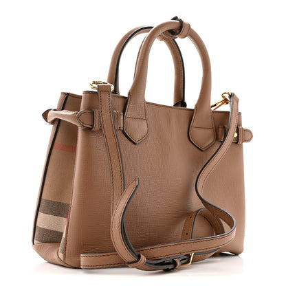 Burberry Derby Calfskin House Check Small Banner Tote Dark Sand 3 of 12