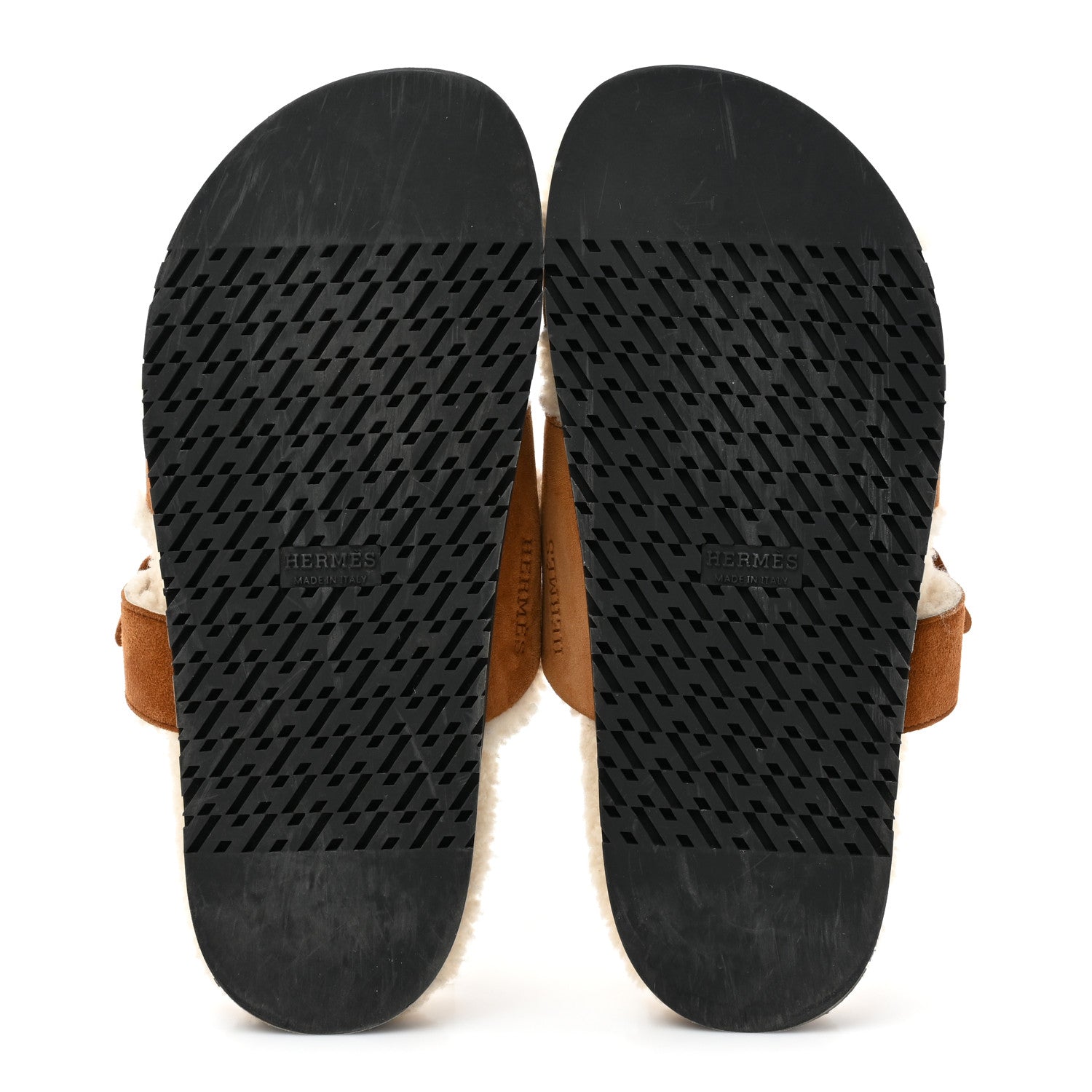Hermes Suede Goatskin Woolskin Womens Chypre Sandals 38.5 Brun Fume Ecru 6 of 11