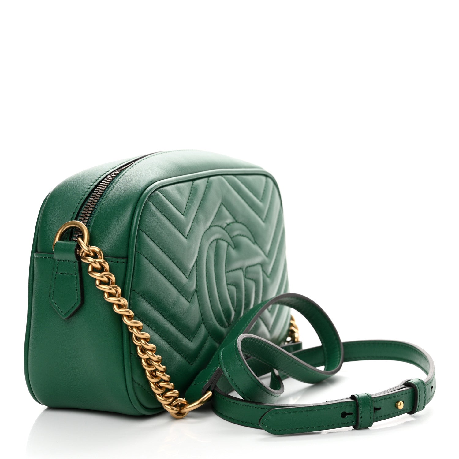 Gucci Calfskin Matelasse Small GG Marmont Chain Shoulder Bag Emerald Green 3 of 13