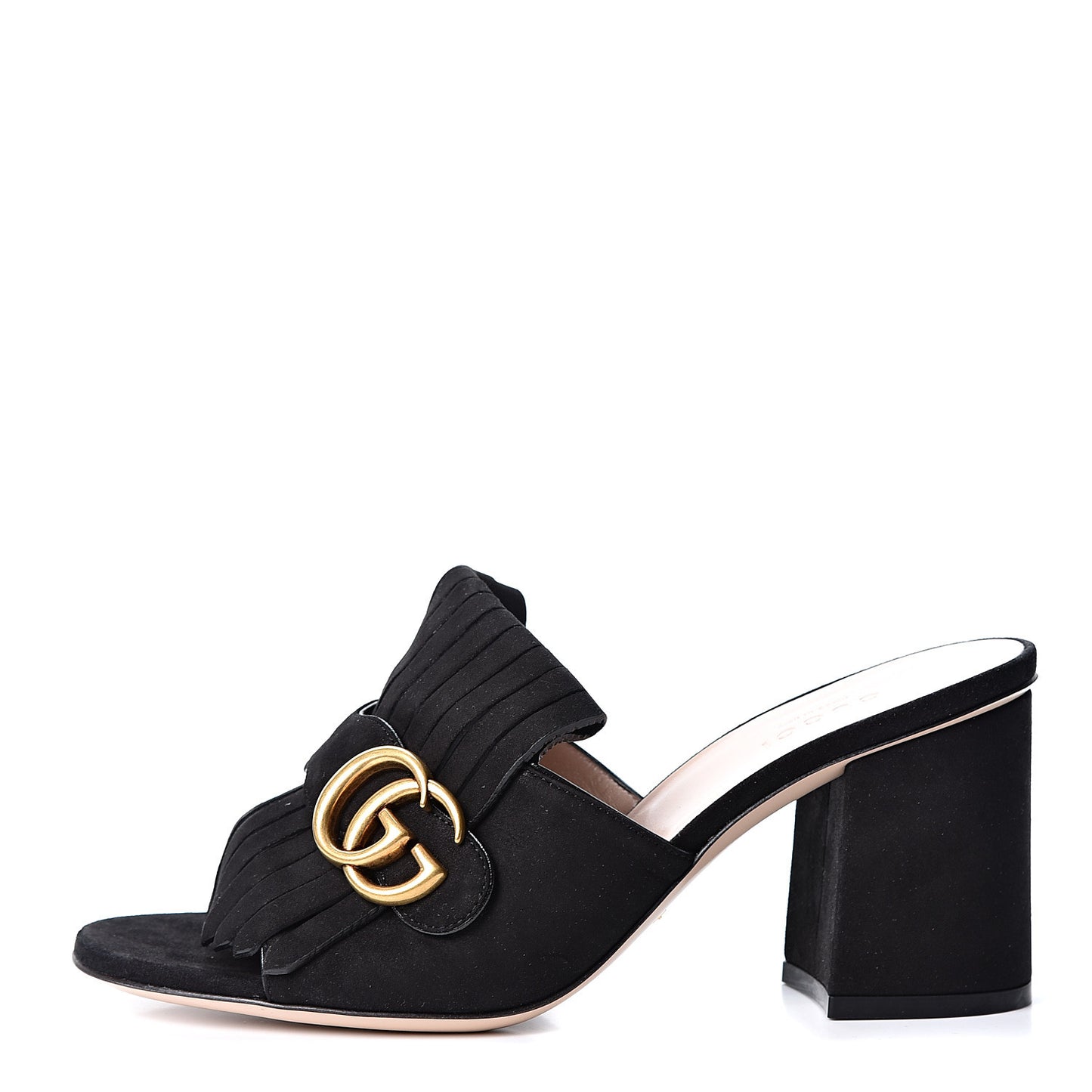 Kid Scamosciato GG Marmont Fringe 75mm Slide Sandals 37.5 Black