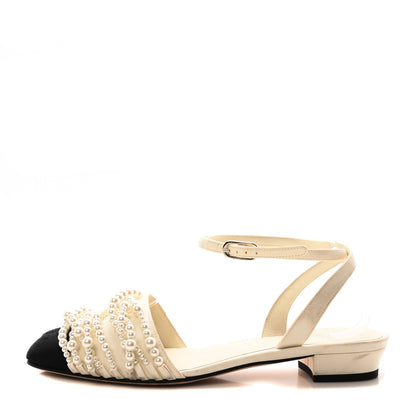 Chanel Lambskin Grosgrain Pearl Slingbacks 39 Ivory Black 1 of 9
