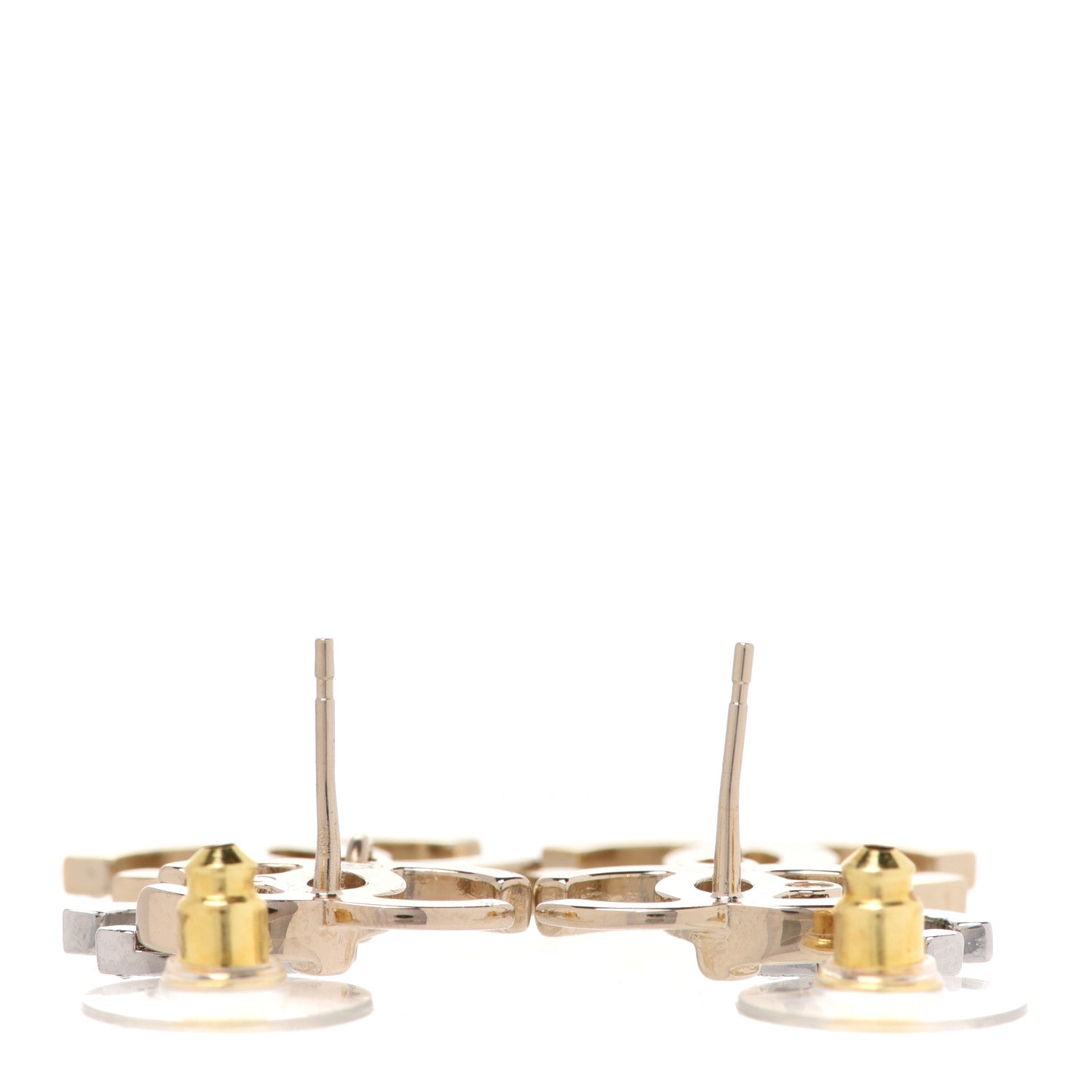 Chanel Crystal Pearl Double CC Drop Earrings Gold Silver 3 of 5