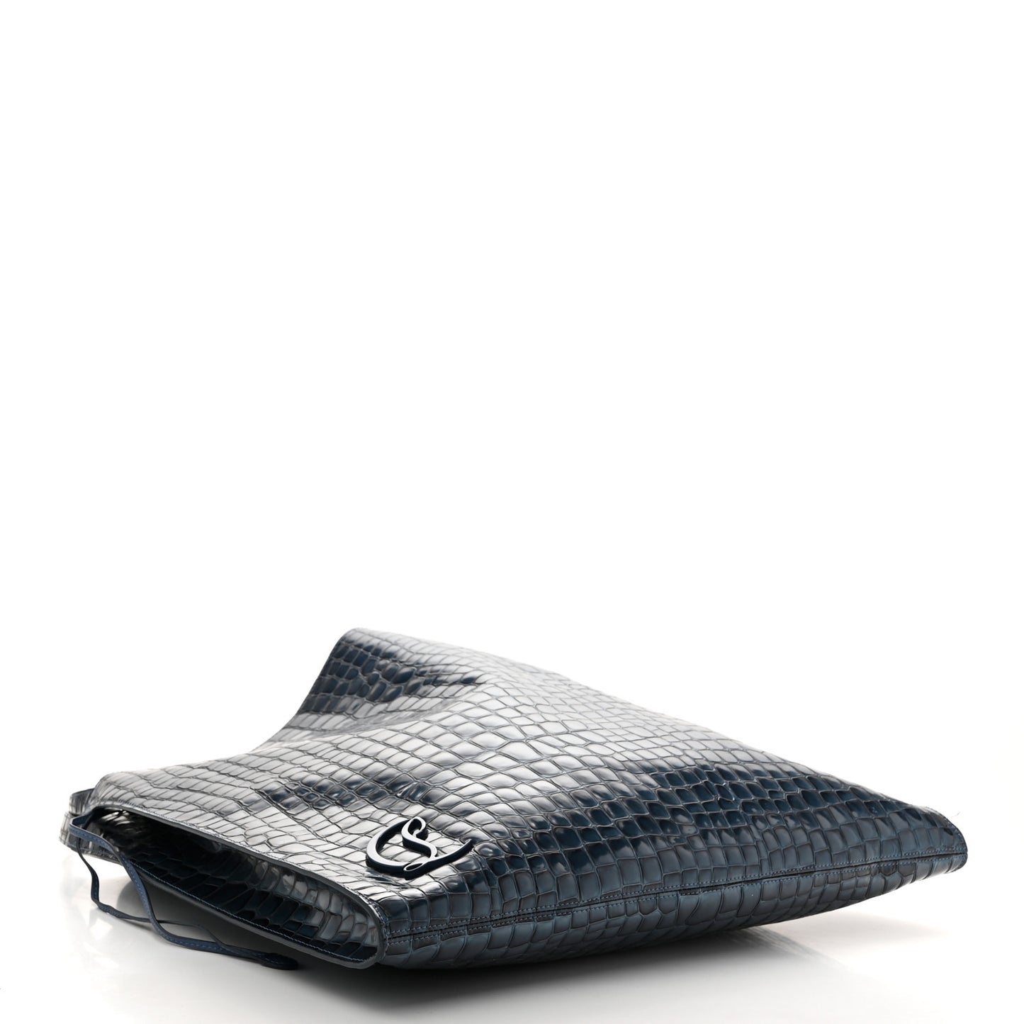 Patent Calfskin Crocodile Embossed Le 54 Tote Blue