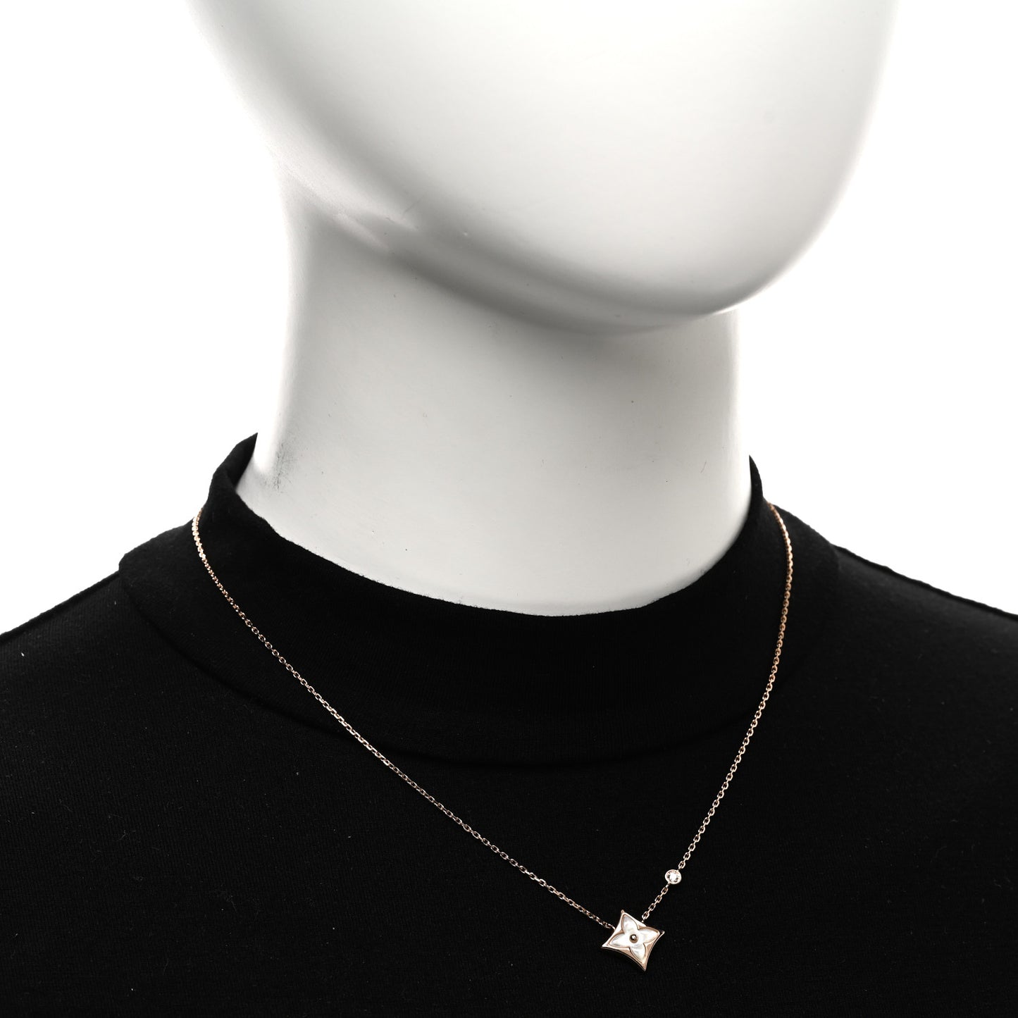 18K Pink Gold Diamond Mother of Pearl Color Blossom BB Star Pendant Necklace