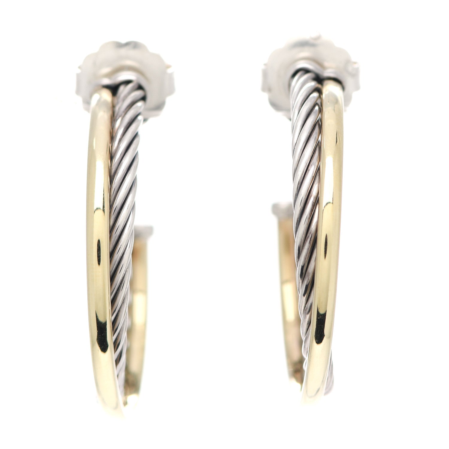 David Yurman Sterling Silver 18K Yellow Gold 31mm Crossover Cable Hoop Earrings 1 of 4