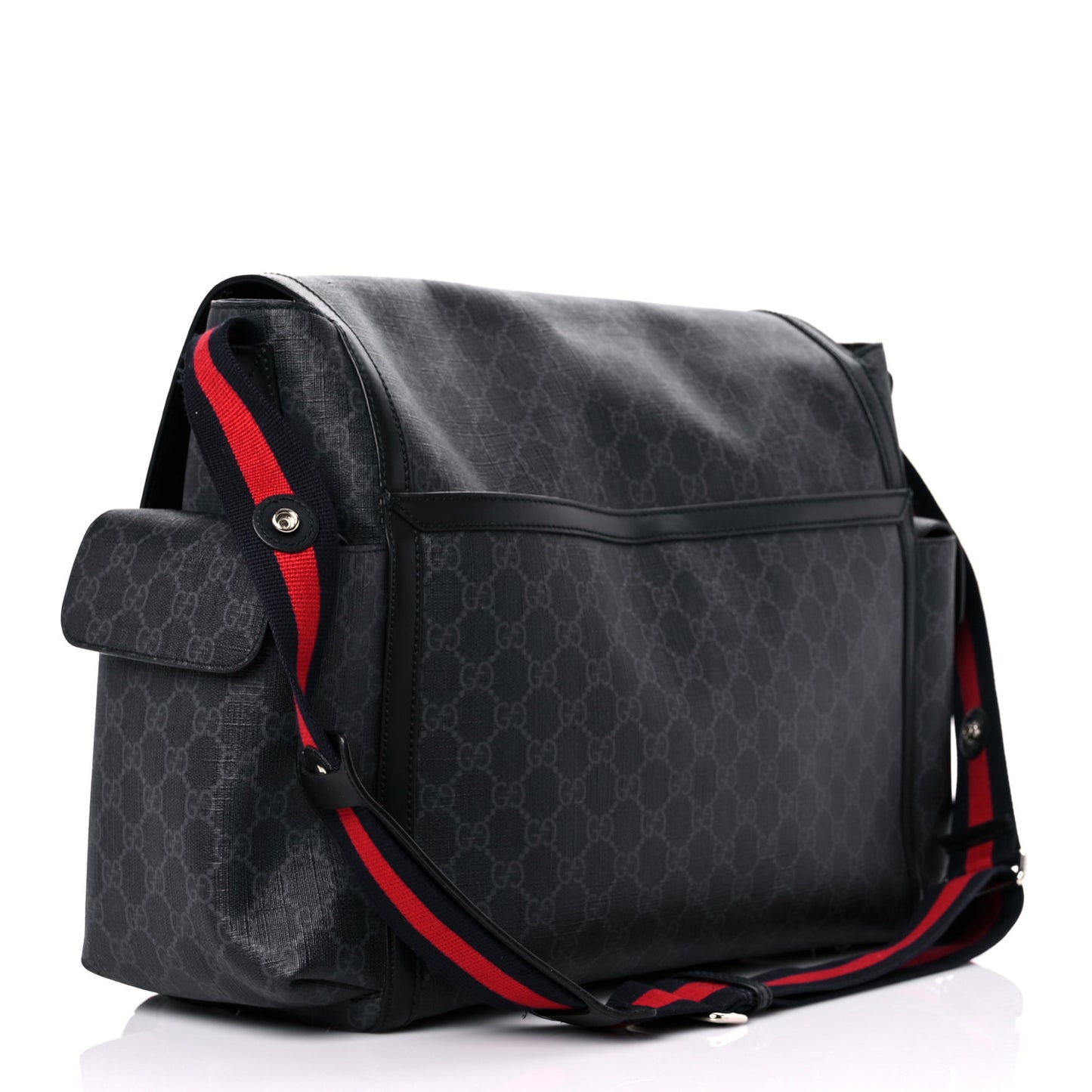 GG Supreme Monogram Web Messenger Diaper Bag Black Grey