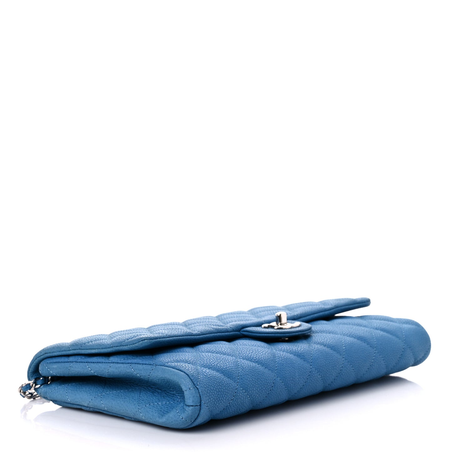 Iridescent Caviar Quilted Clutch With Chain Flap Blue
