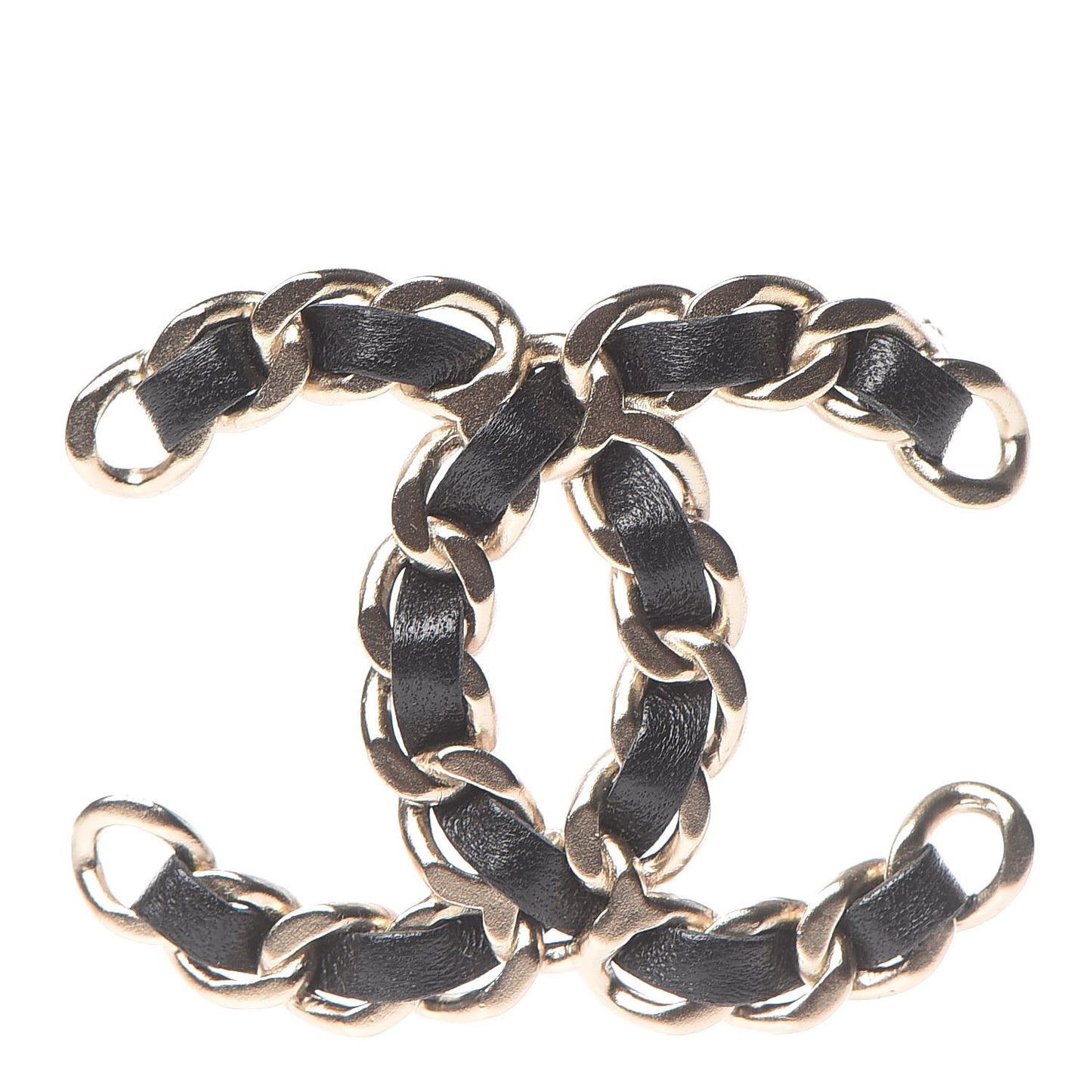 Lambskin Chain CC Brooch Black Gold