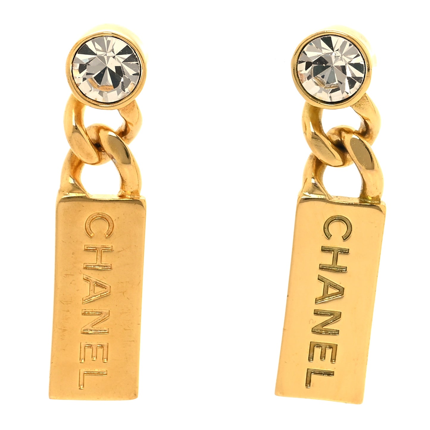 Crystal Tag Drop Earrings Gold Gold