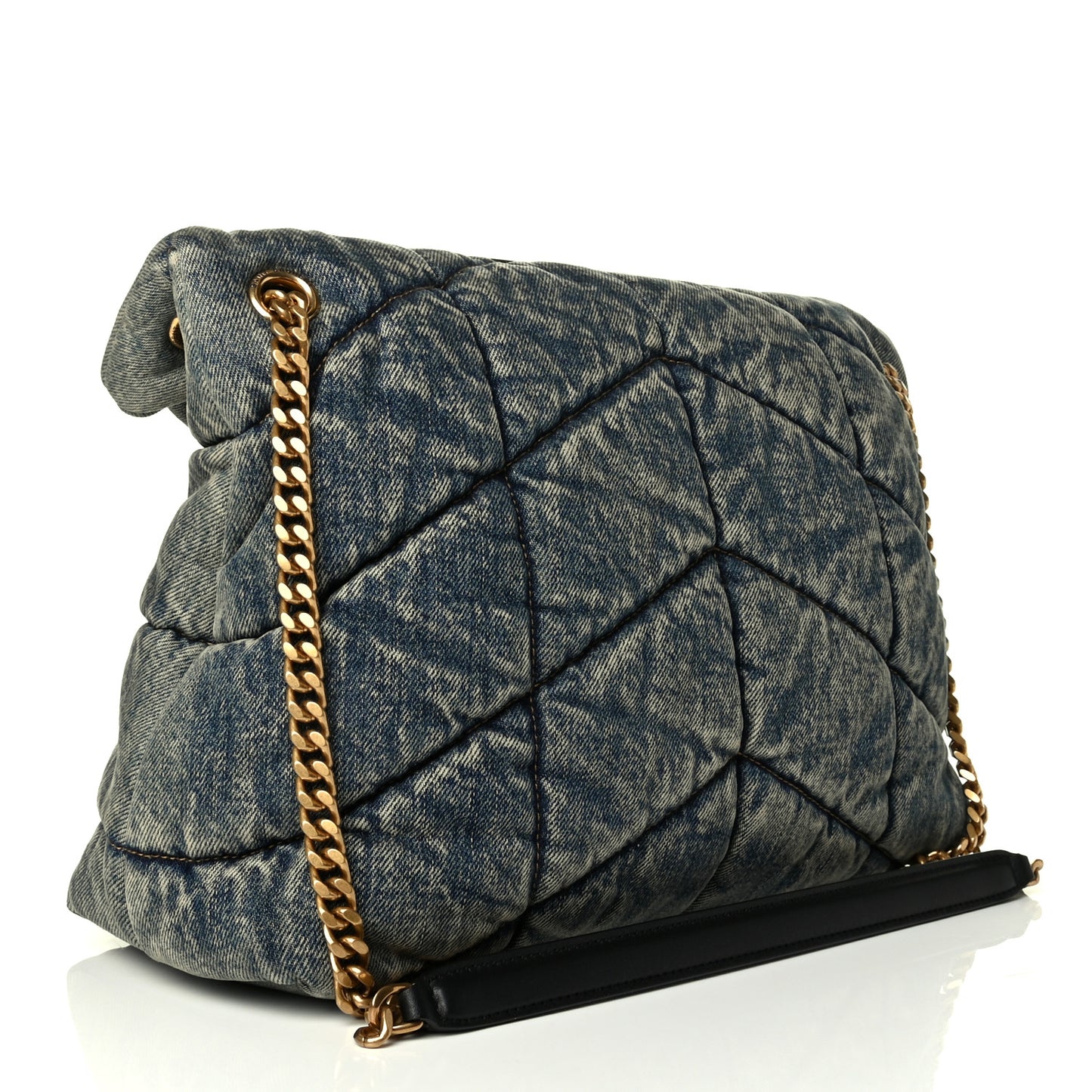 Denim Quilted Medium Loulou Puffer Monogram Chain Satchel Blue Black