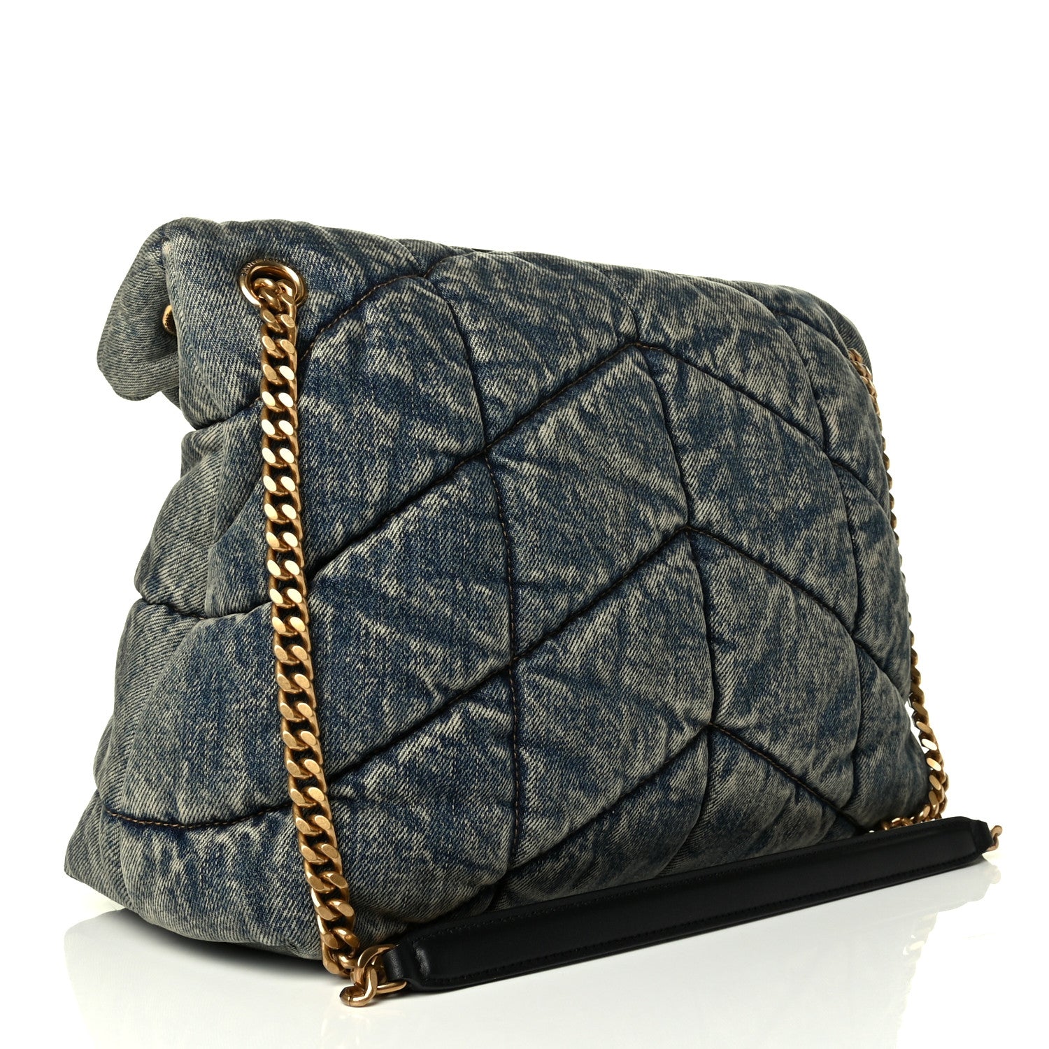 Saint Laurent Denim Quilted Medium Loulou Puffer Monogram Chain Satchel Blue Black 2 of 6