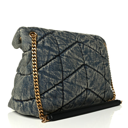 Saint Laurent Denim Quilted Medium Loulou Puffer Monogram Chain Satchel Blue Black 2 of 6