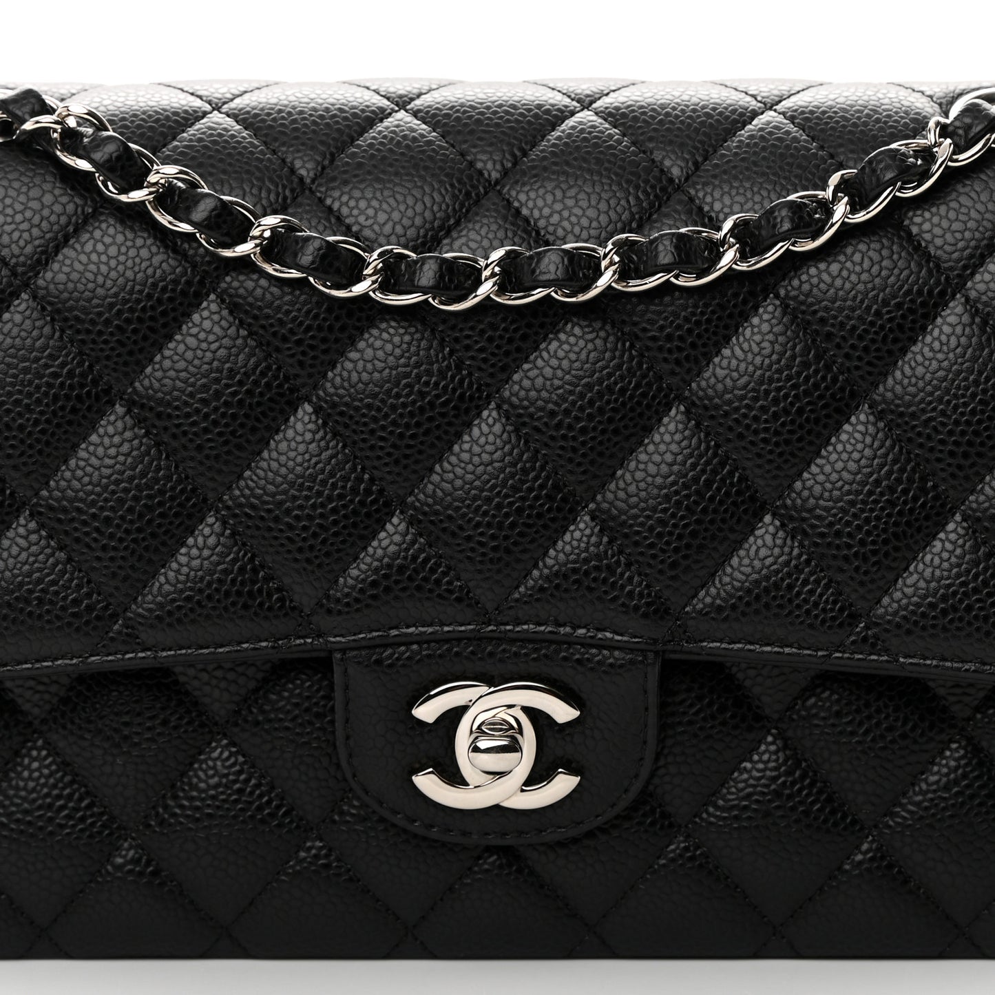 Caviar Quilted Medium Double Flap Black