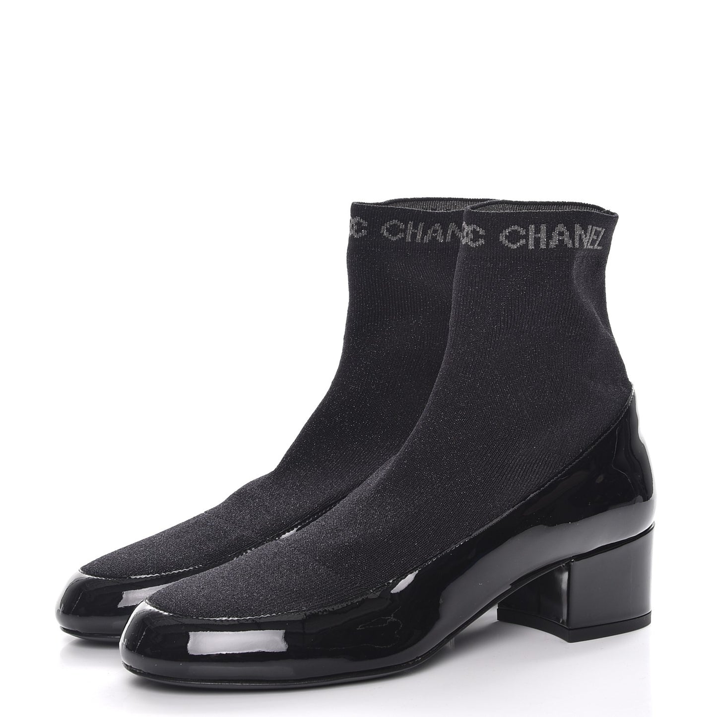 Fabric Patent Short Boots 38 Dark Grey Black
