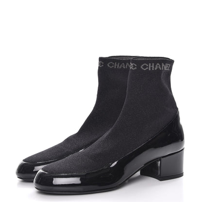 Chanel Fabric Patent Short Boots 38 Dark Grey Black 3 of 9