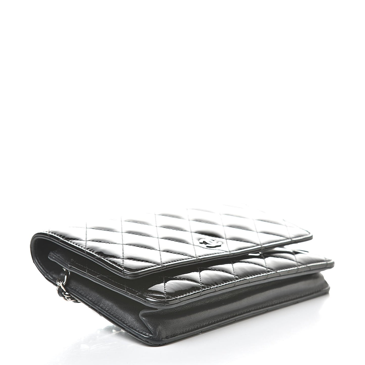 Patent Quilted Wallet On Chain WOC Black