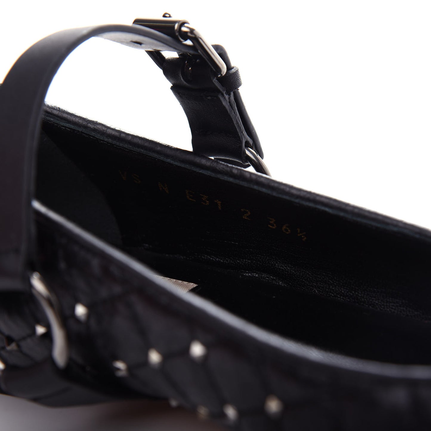 Crackled Lambskin Rockstud Spike Captoe Ballerina Flats 36.5 Black