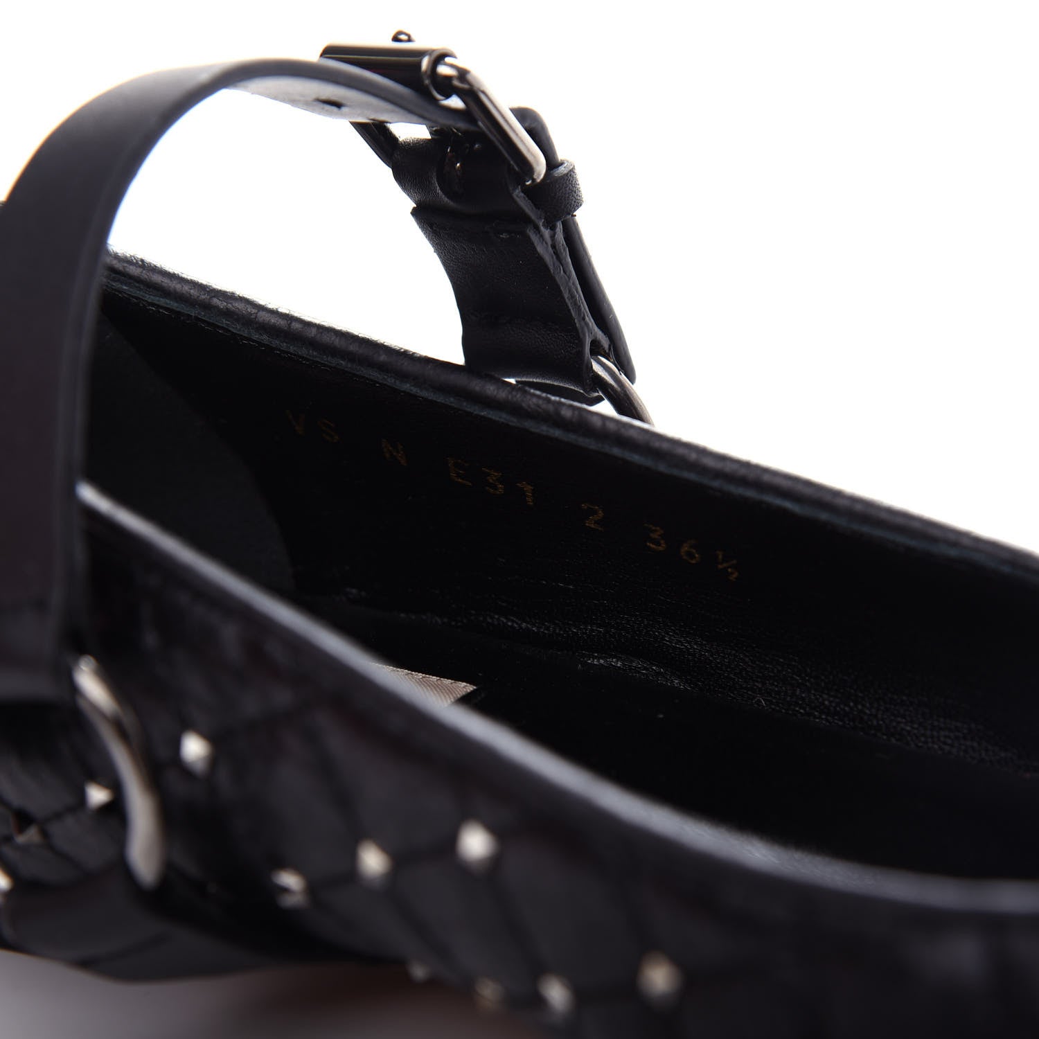 Valentino Garavani Crackled Lambskin Rockstud Spike Captoe Ballerina Flats 36.5 Black 10 of 11