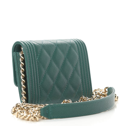 Chanel Caviar Quilted Boy Card Holder On Chain Green 3 of 12