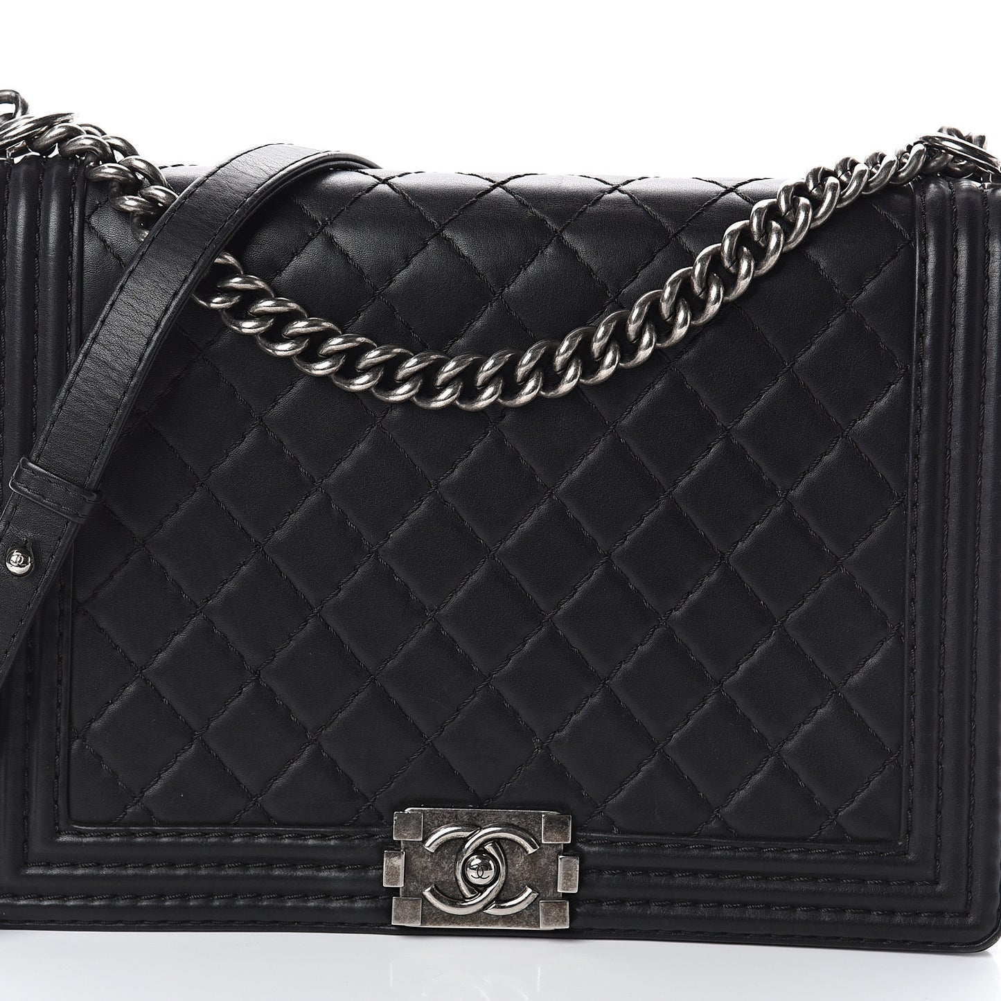 Lambskin Quilted Large Boy Flap Black