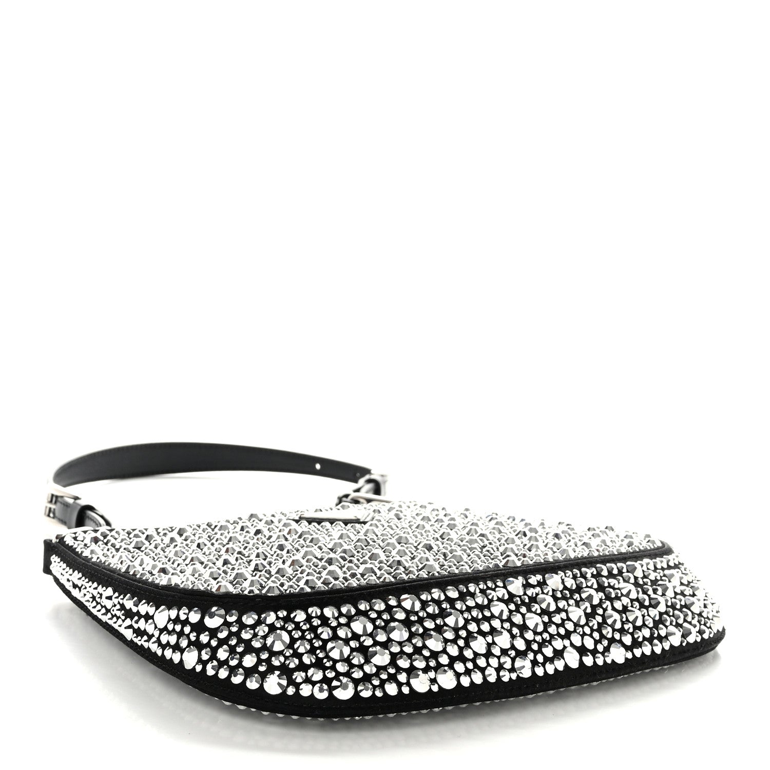 Prada Satin Crystal Cleo Adjustable Strap Shoulder Bag Metal 4 of 10