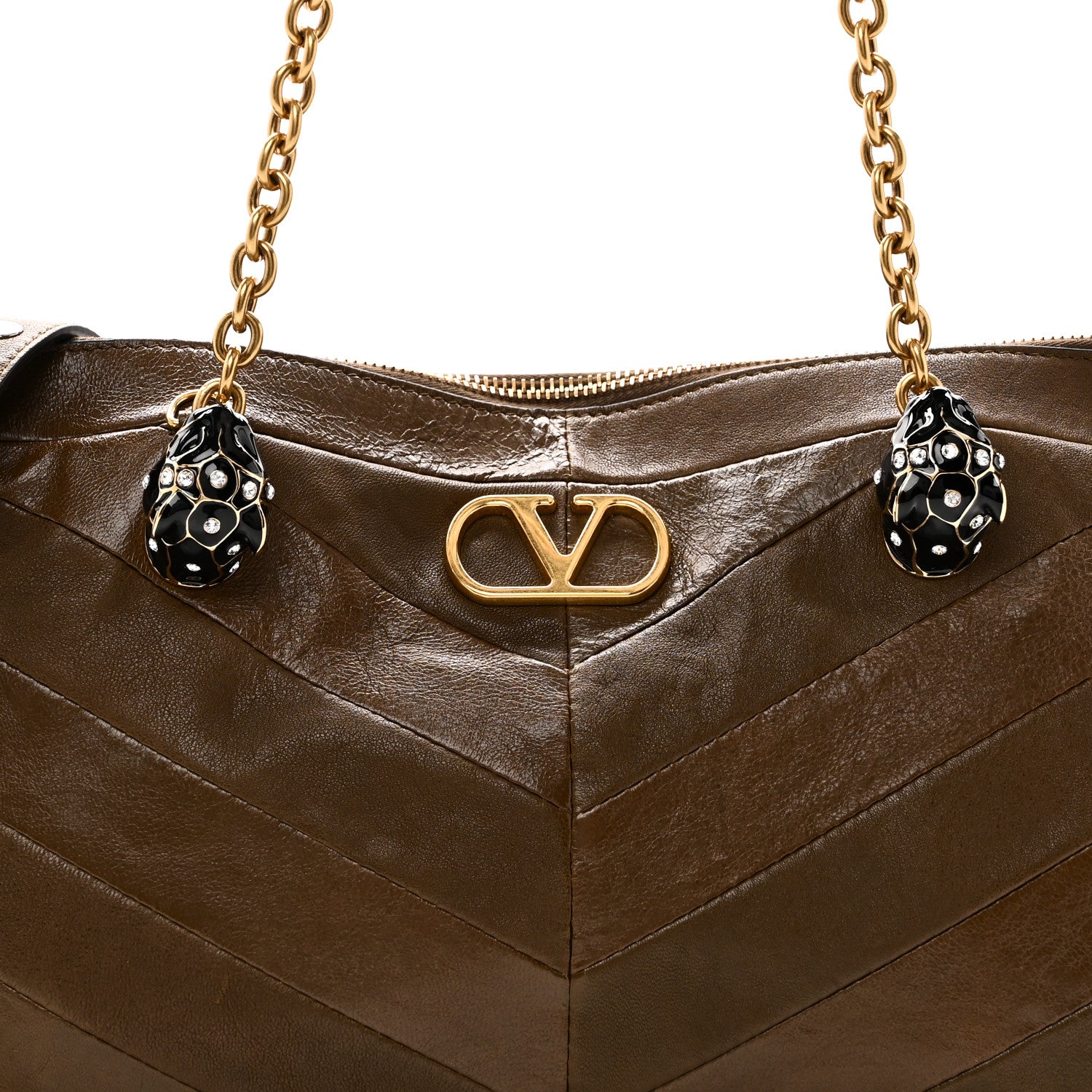 Valentino Garavani Shiny Nappa Crystal Chevron Patchwork Medium Panthea Bag Tundra 7 of 9