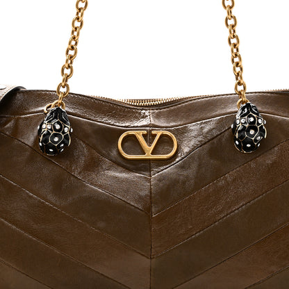 Valentino Garavani Shiny Nappa Crystal Chevron Patchwork Medium Panthea Bag Tundra 7 of 9