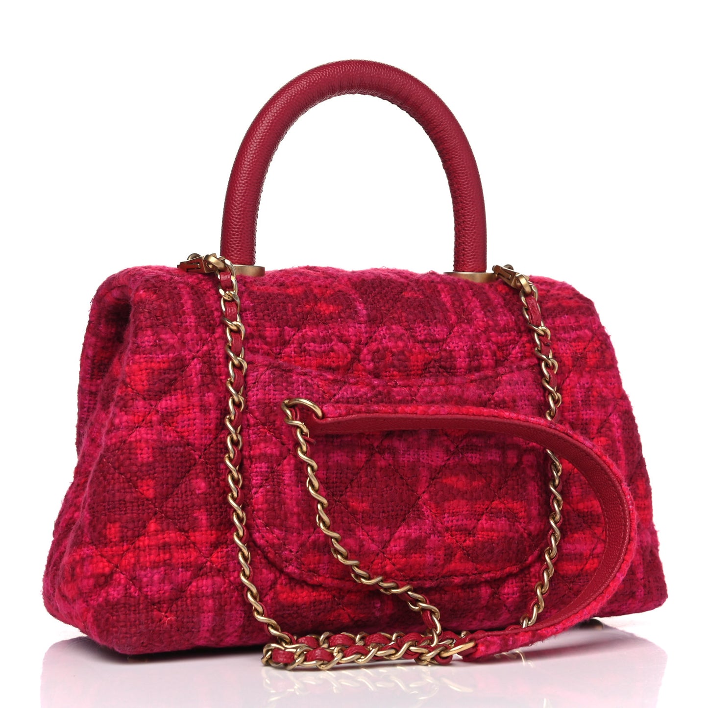 Tweed Mini Coco Handle Flap Red