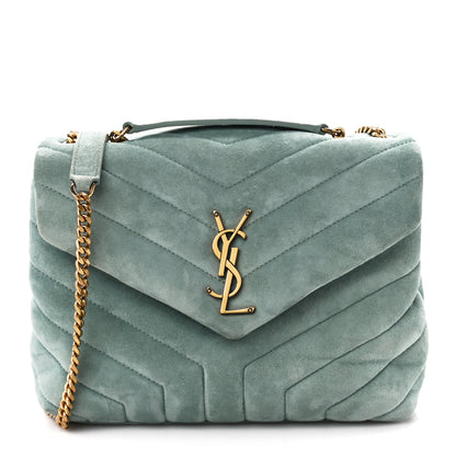 Saint Laurent Suede Calfskin Y Quilted Monogram Small Loulou Chain Satchel Vert Opaline 1 of 13
