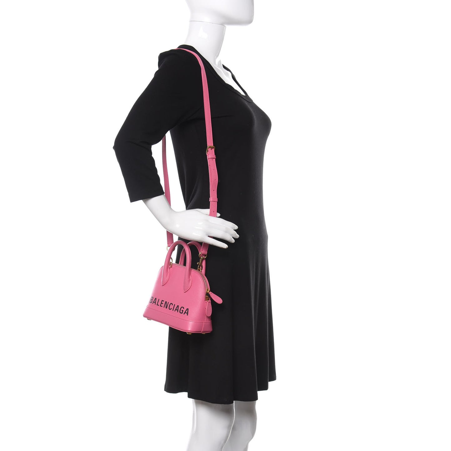 Signature Grained Calfskin Logo XXS Ville Top Handle Bag Rose Bubblegum Black