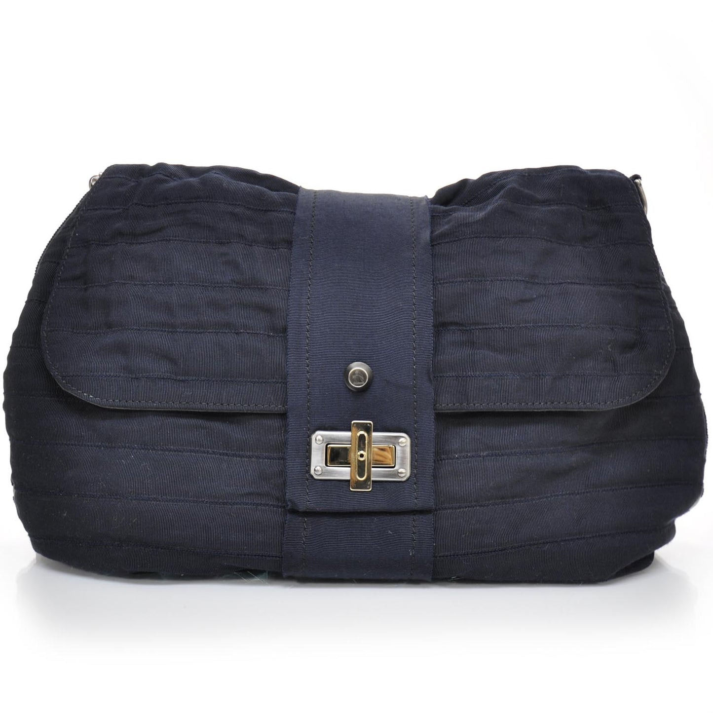 Pleated Canvas Happy Shoulder Bag Navy